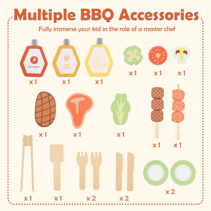 Wooden Barbecue Grill Playset with Chalkboard and Sink and Cabinet-Natural