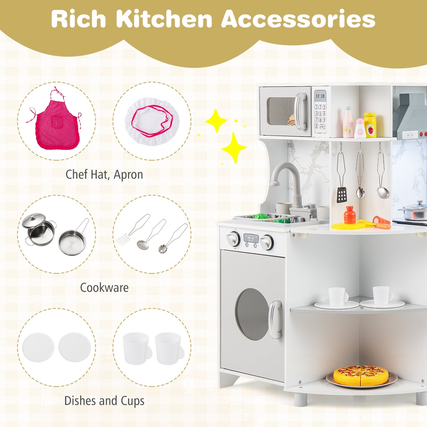 Kids Corner Wooden Play Kitchen with Range Hood and Stoves-Gray Kids Crystal