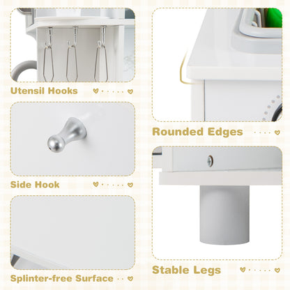 Kids Corner Wooden Play Kitchen with Range Hood and Stoves-Gray