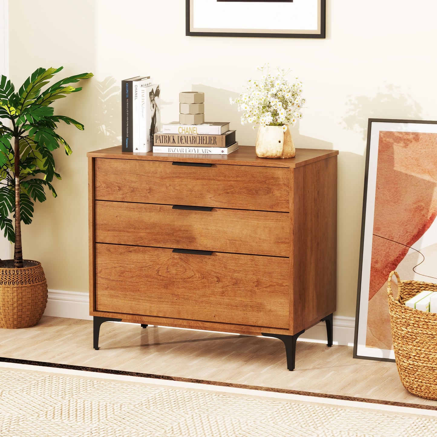 3 Drawer Dresser with Interlock System for Bedroom Living Room-Cherry Kids Crystal