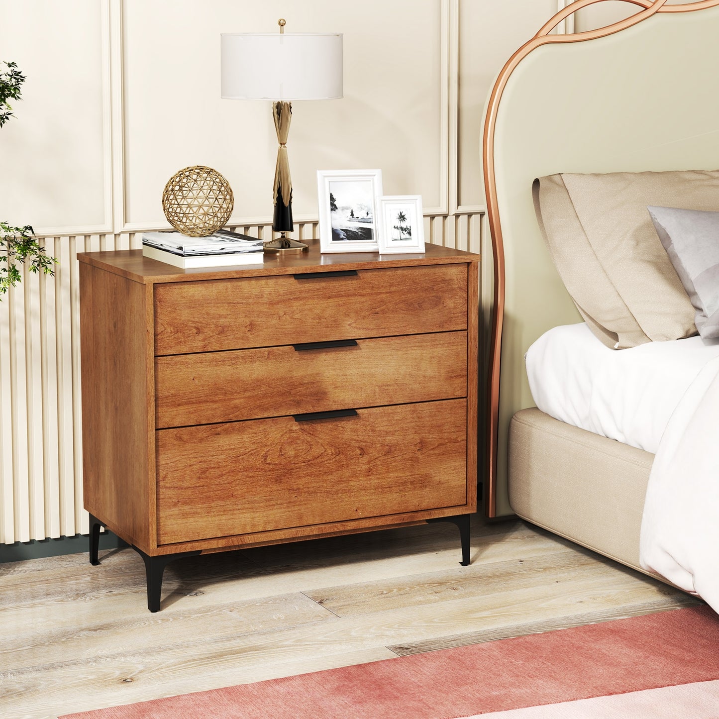 3 Drawer Dresser with Interlock System for Bedroom Living Room-Cherry Kids Crystal