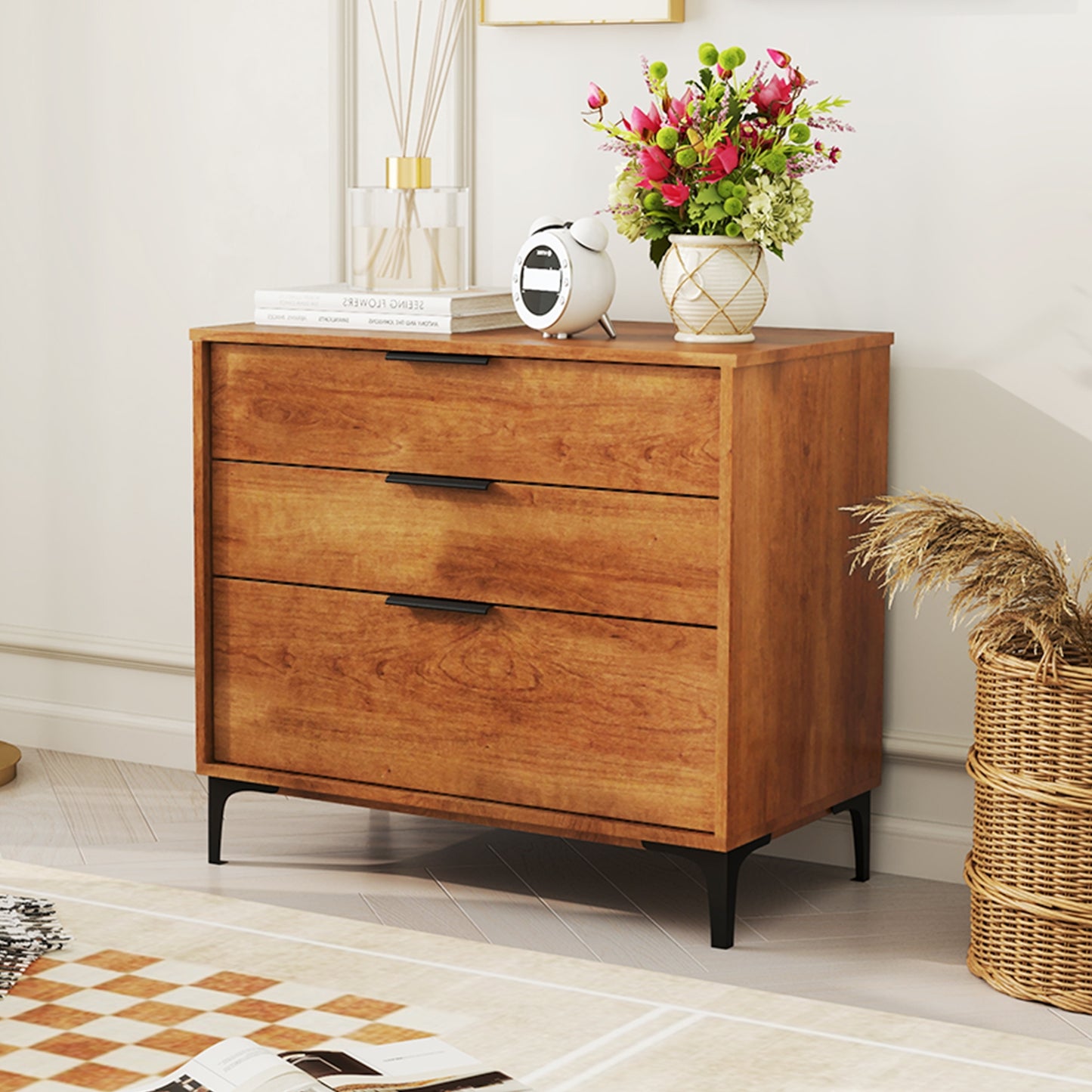 3 Drawer Dresser with Interlock System for Bedroom Living Room-Cherry Kids Crystal