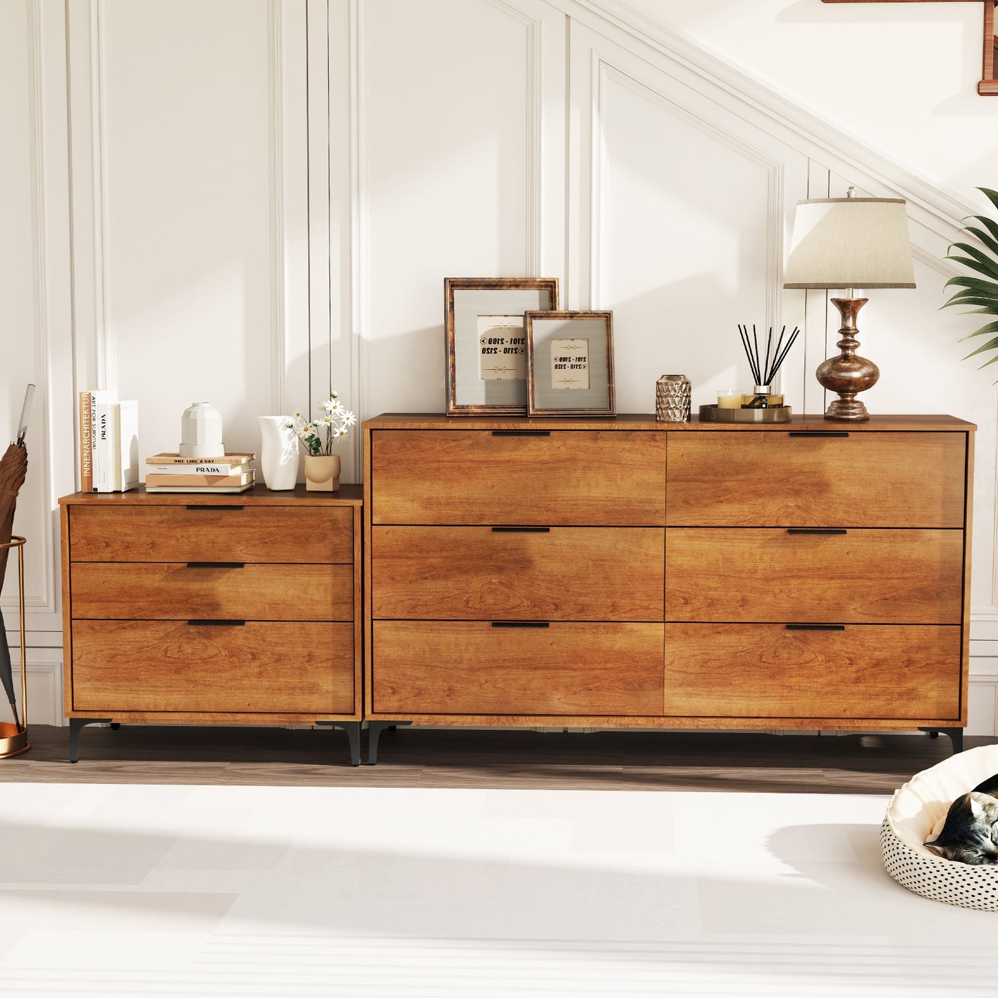 3 Drawer Dresser with Interlock System for Bedroom Living Room-Cherry Kids Crystal