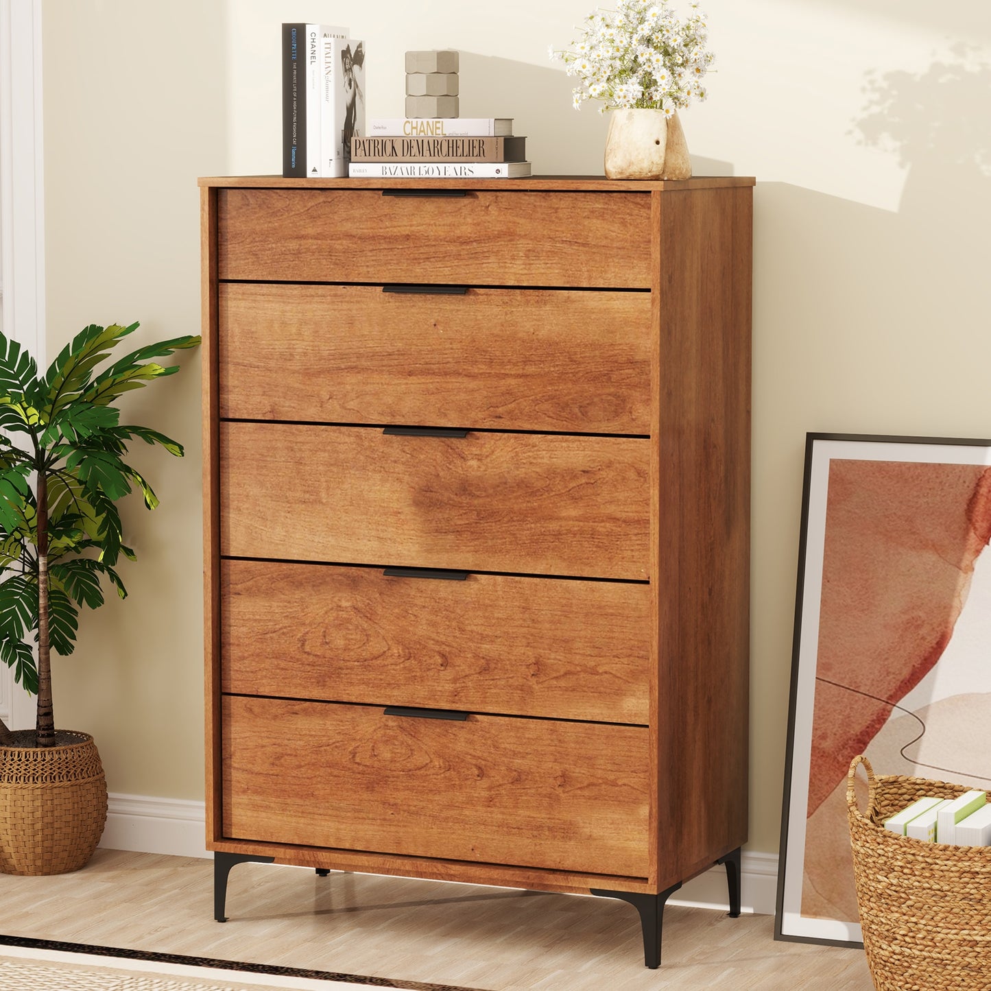 5-Drawer Dresser with Interlock System for Bedroom Living Room-Cherry Kids Crystal