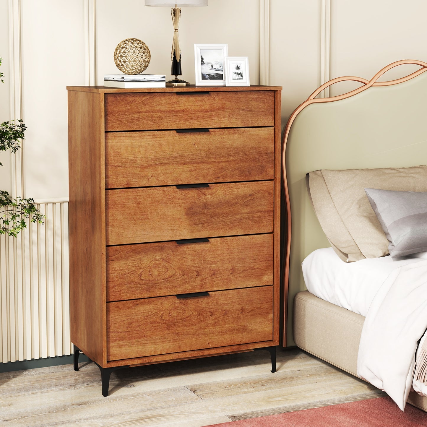 5-Drawer Dresser with Interlock System for Bedroom Living Room-Cherry Kids Crystal