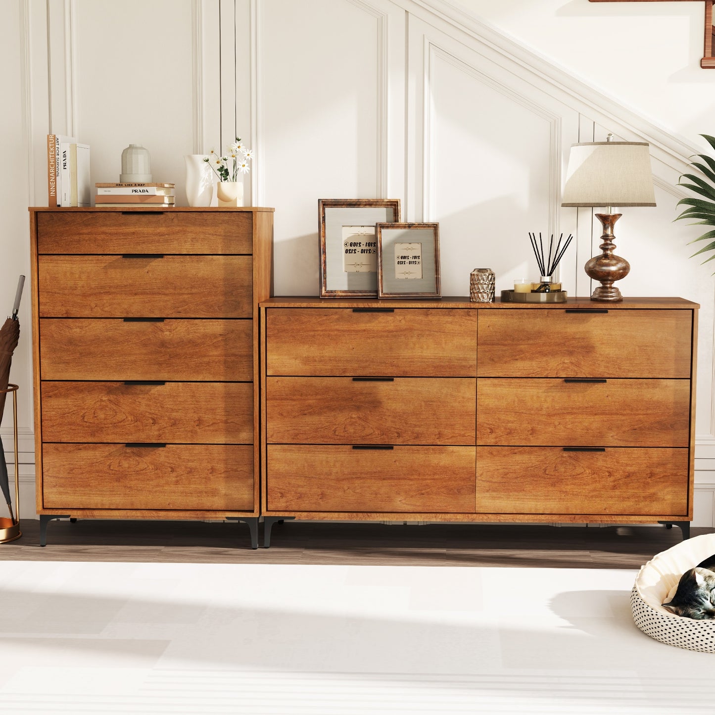 5-Drawer Dresser with Interlock System for Bedroom Living Room-Cherry Kids Crystal