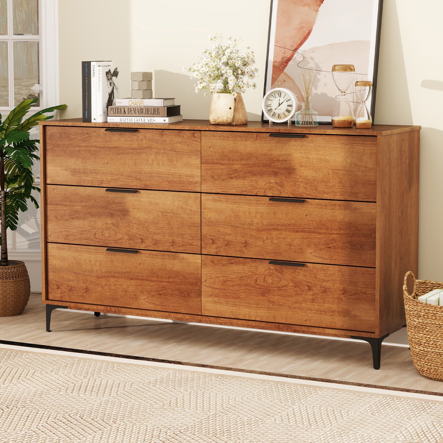 6-Drawer Dresser with Interlock System for Bedroom Living Room-Cherry Kids Crystal