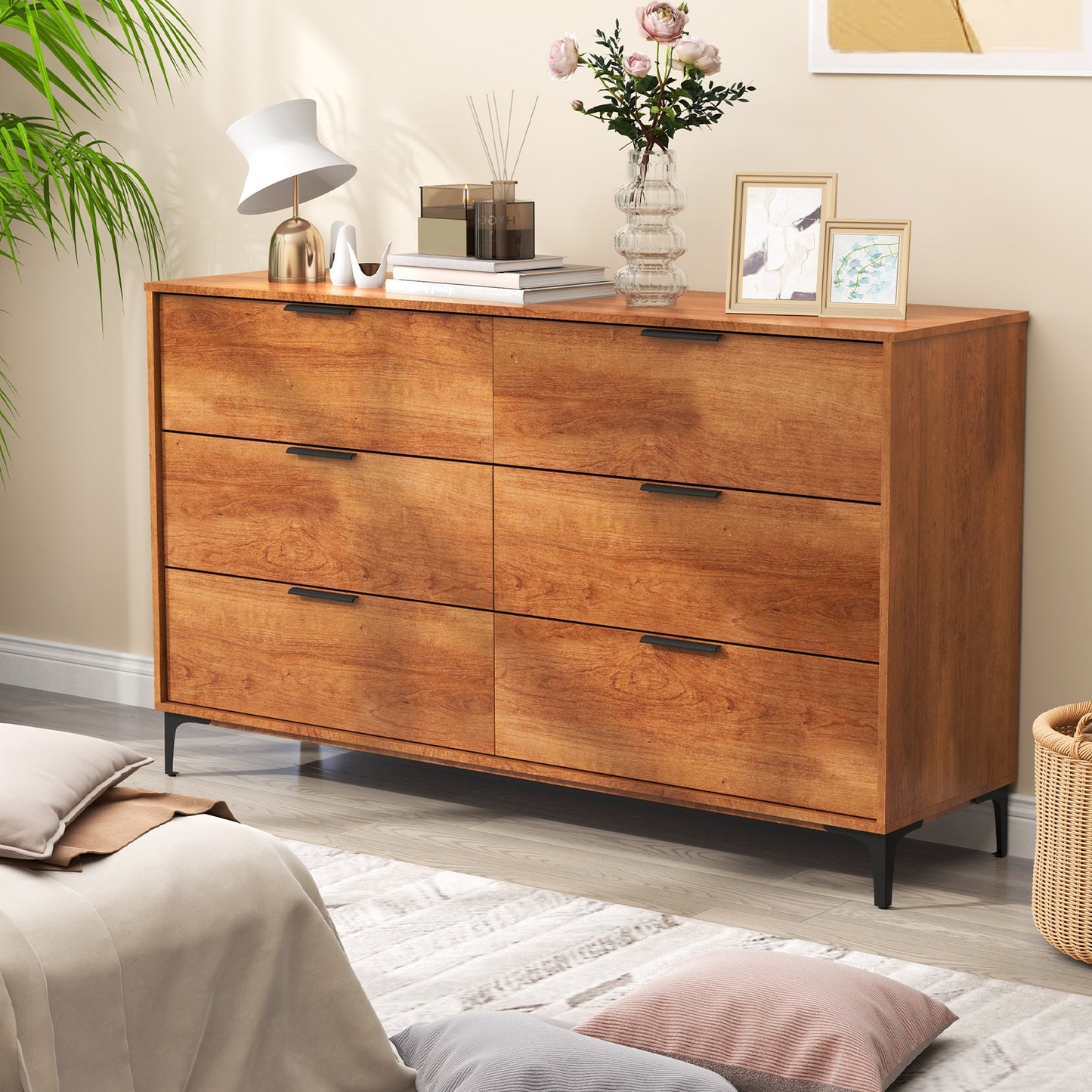 6-Drawer Dresser with Interlock System for Bedroom Living Room-Cherry Kids Crystal