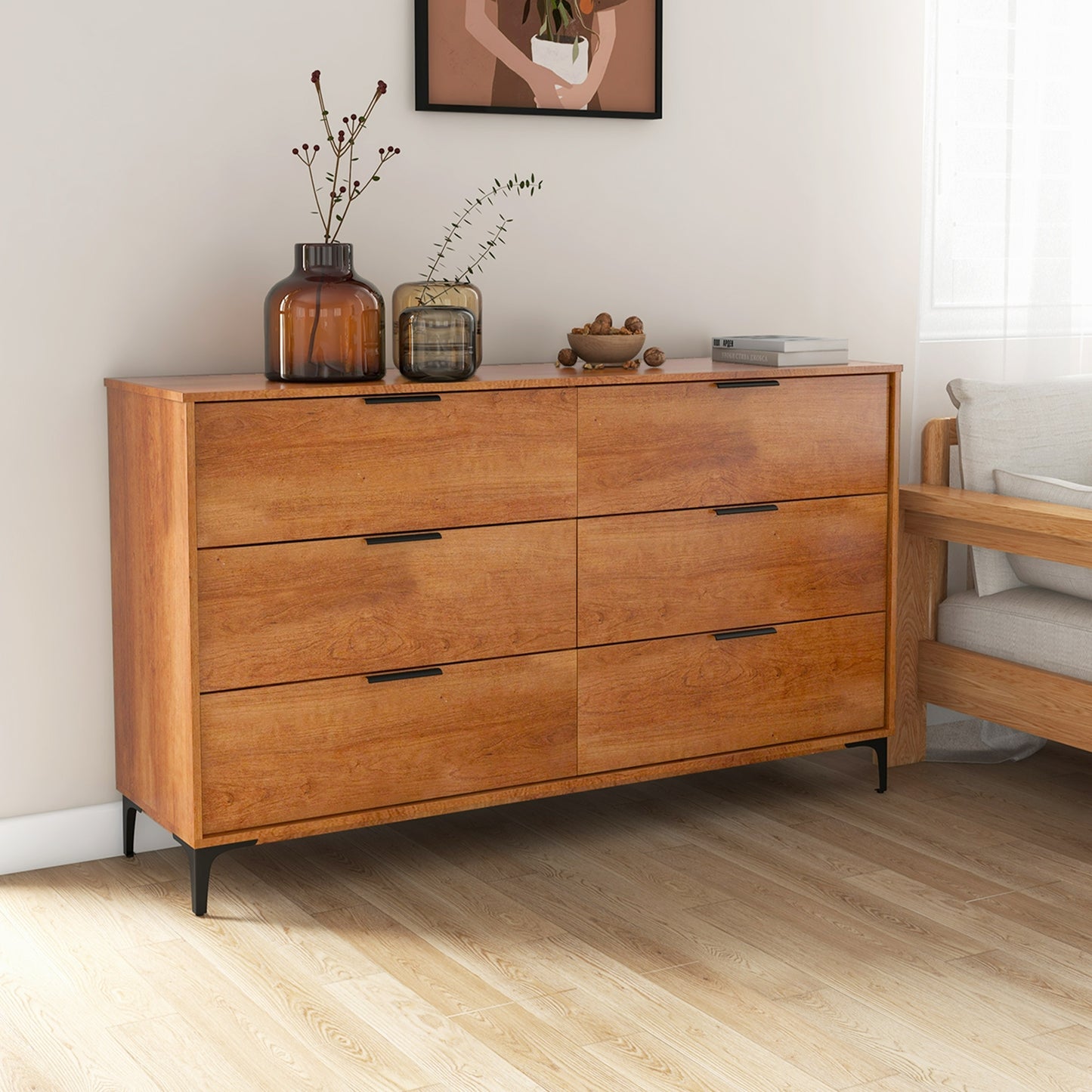 6-Drawer Dresser with Interlock System for Bedroom Living Room-Cherry Kids Crystal