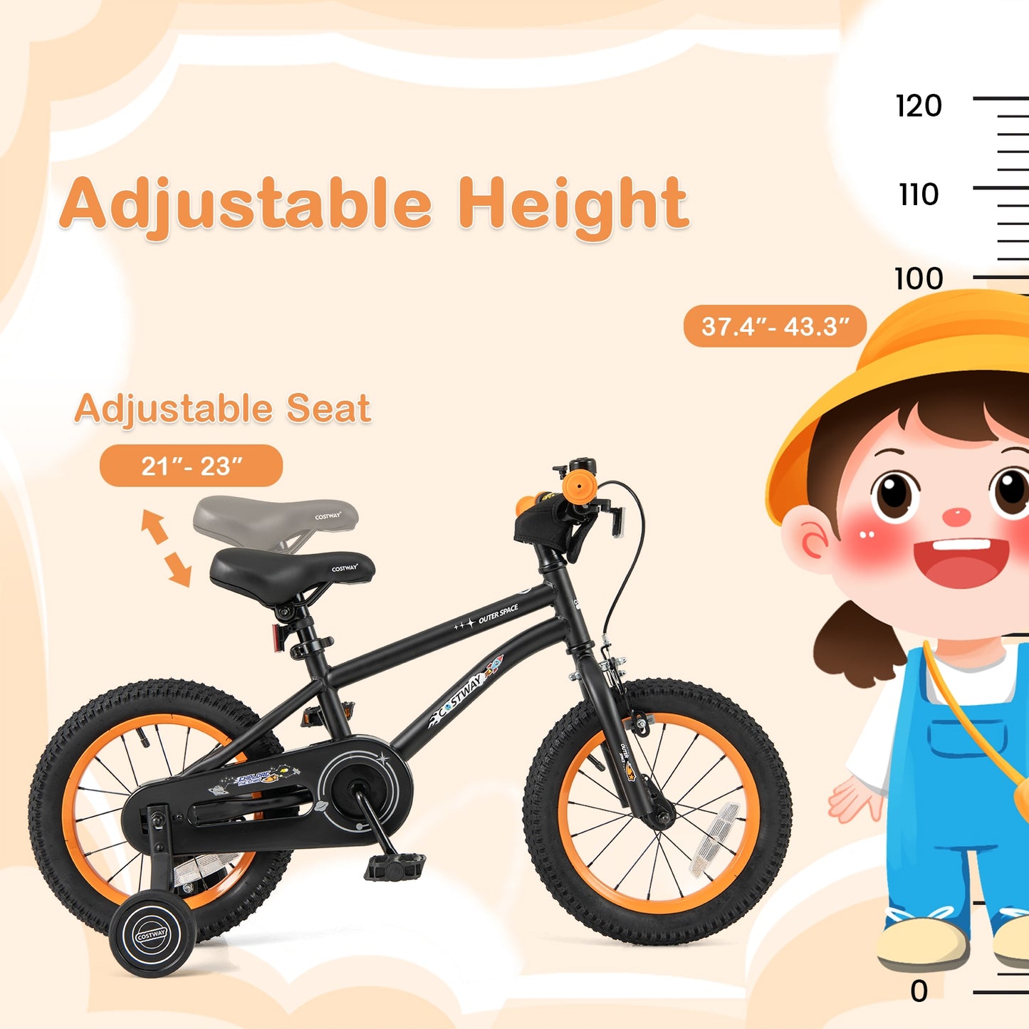 14-Inch Kids Bike Sport Bicycle for 3-5 Years Old with Adjustable Seat-14 inches Kids Crystal