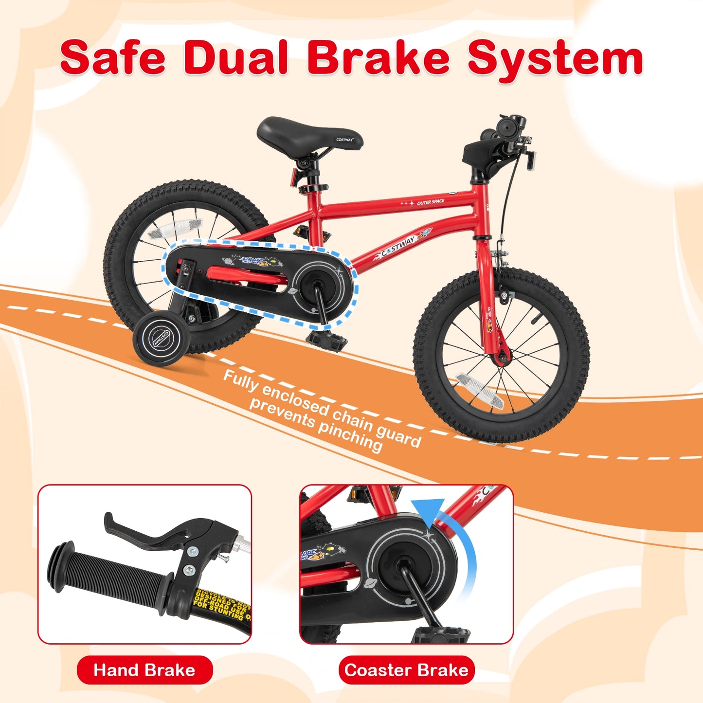 14-Inch Kids Bike Ages 3-8 with Handbrake and Coaster Brake and Bell Ring-14 inches Kids Crystal