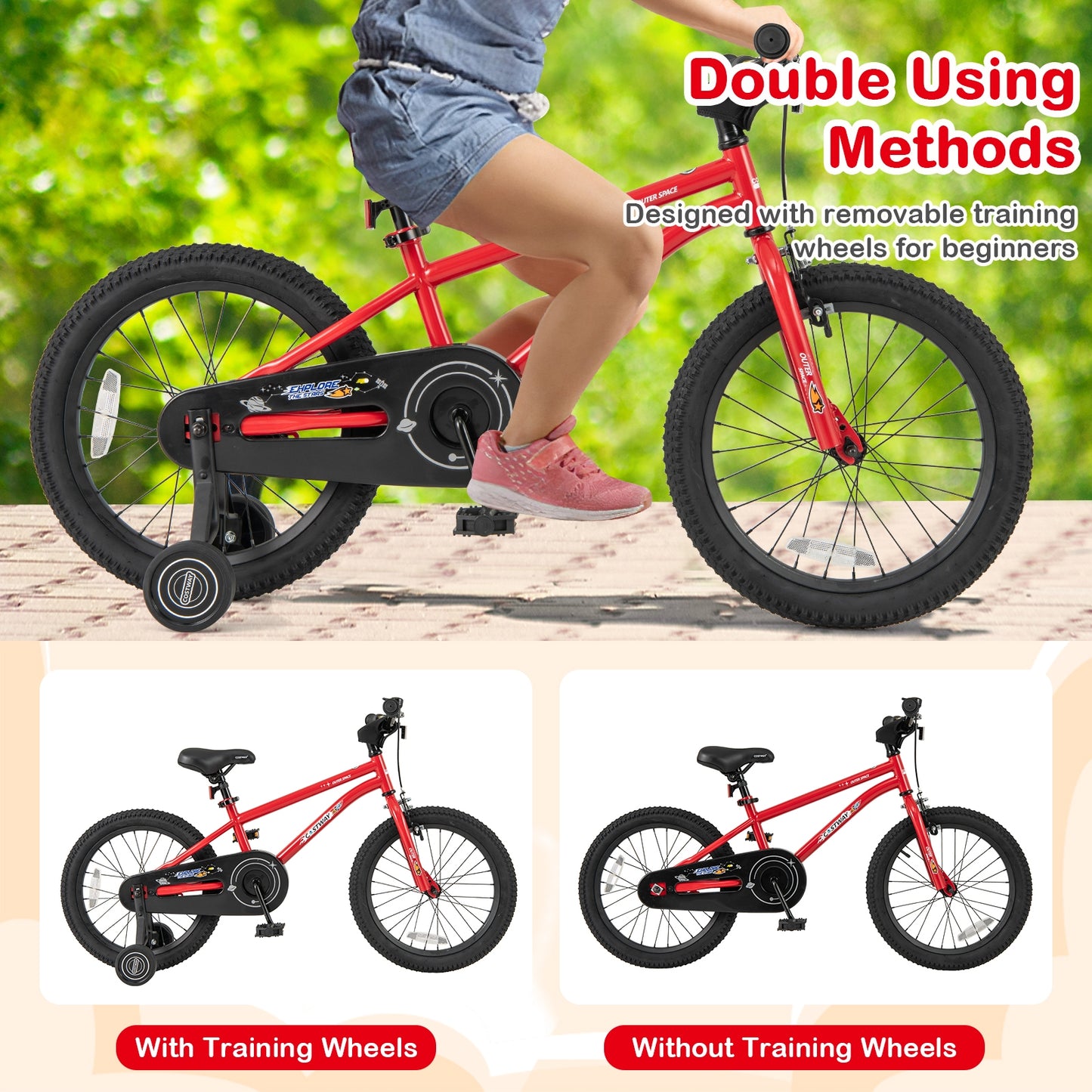 18-Inch Kids Bike Ages 3-8 with Handbrake and Coaster Brake and Bell Ring-18 inches Kids Crystal