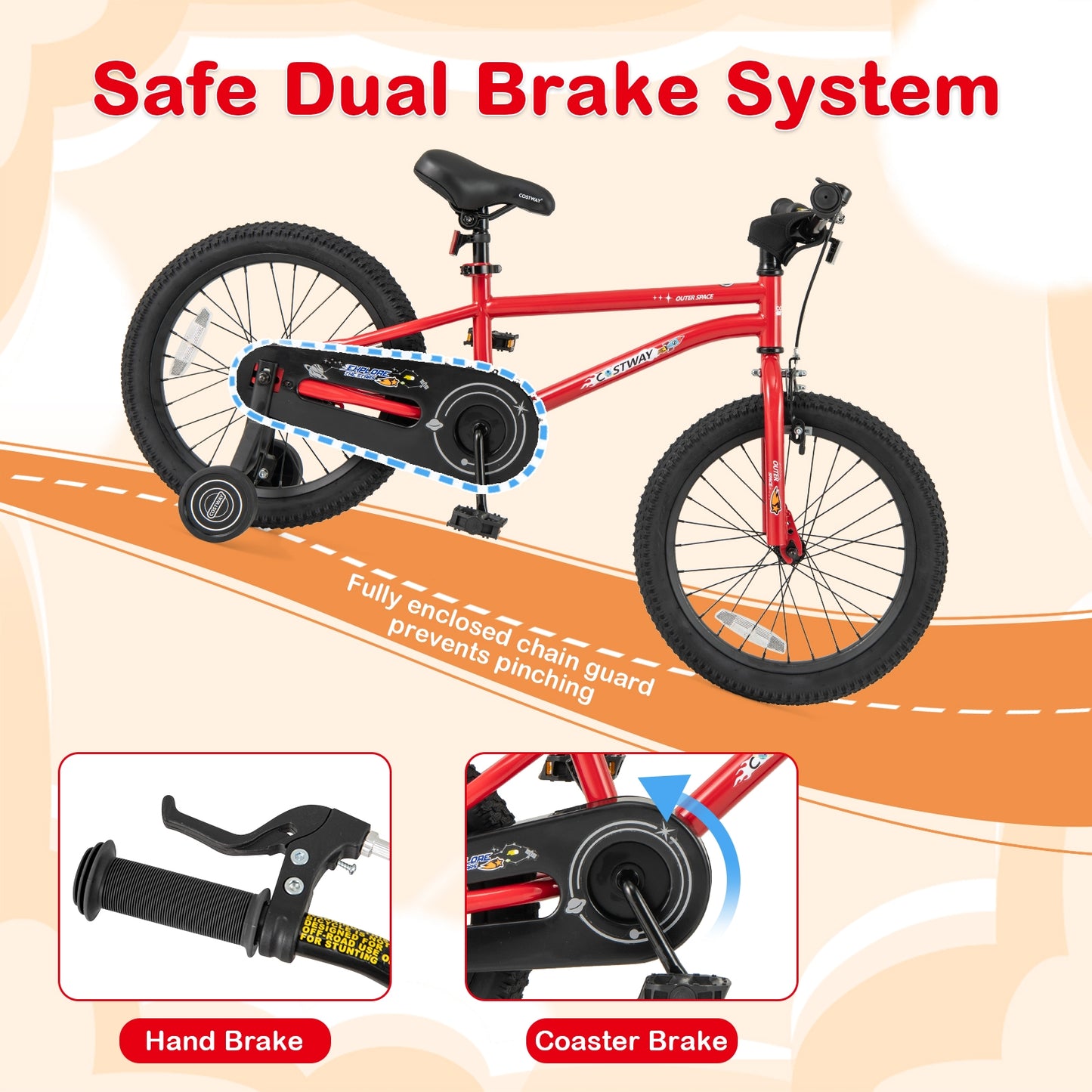 18-Inch Kids Bike Ages 3-8 with Handbrake and Coaster Brake and Bell Ring-18 inches Kids Crystal