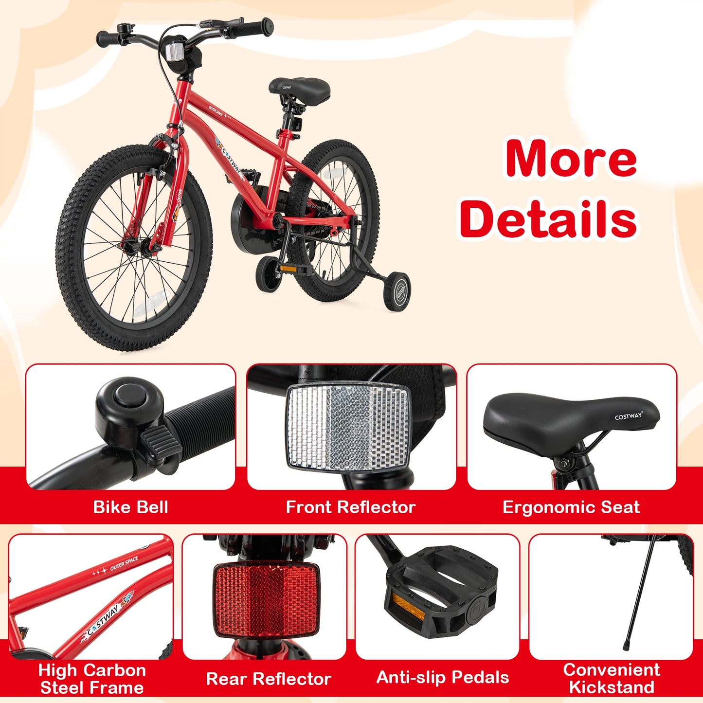 18-Inch Kids Bike Ages 3-8 with Handbrake and Coaster Brake and Bell Ring-18 inches Kids Crystal