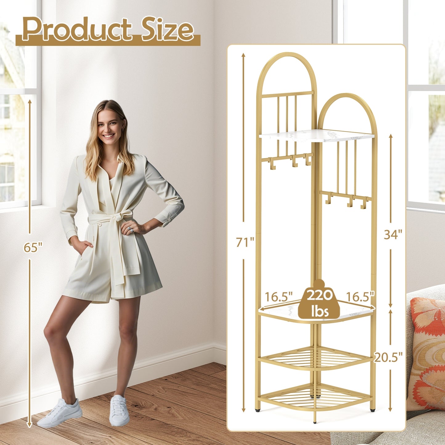 4-Tier Coat Rack Corner Hall Tree with Shoe Storage Bench-White Kids Crystal