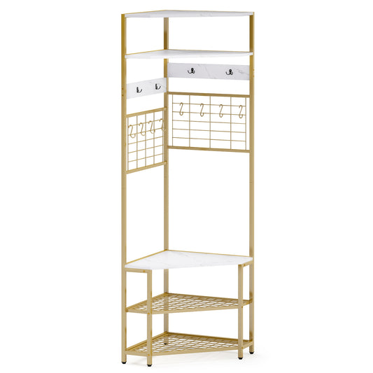 5-Tier Corner Hall Tree with Shoe Storage Bench-White Kids Crystal