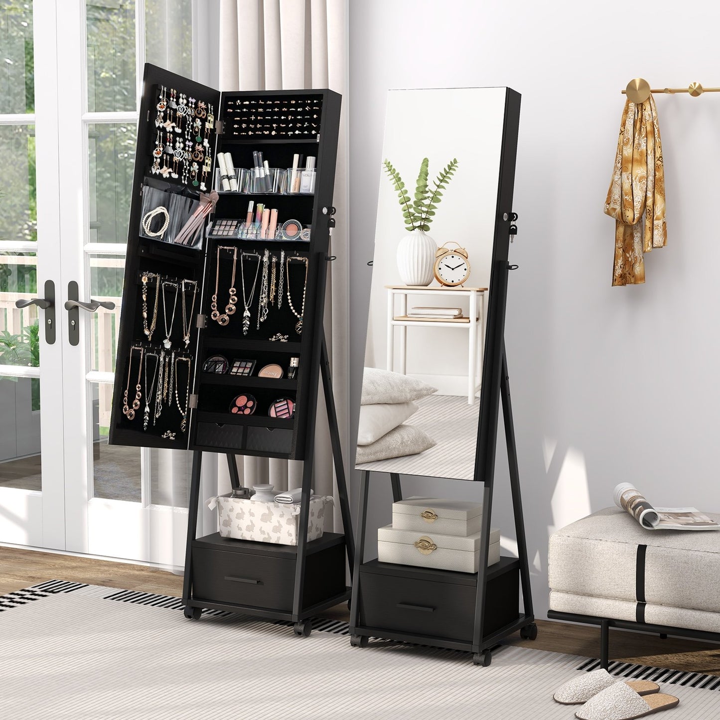 Jewelry Cabinet with Full-Length Mirror-Black Kids Crystal