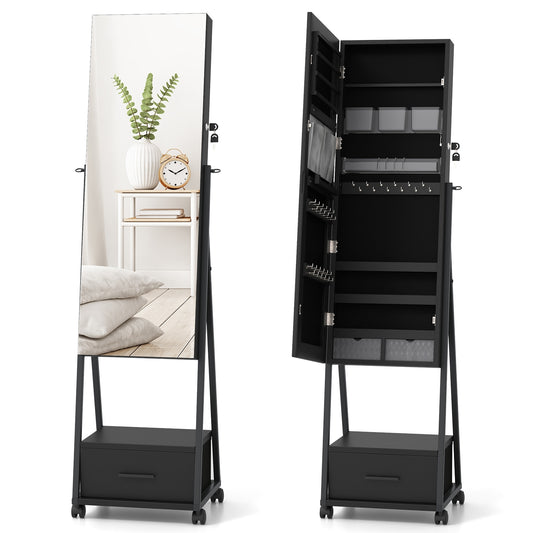 Jewelry Cabinet with Full-Length Mirror-Black Kids Crystal