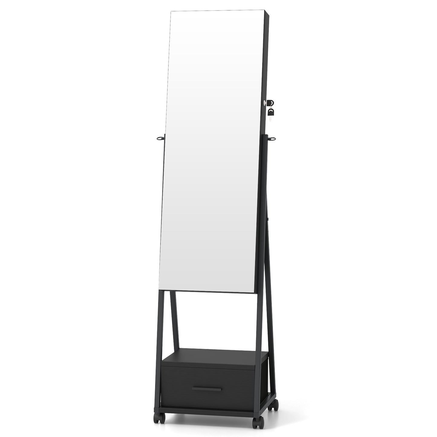 Jewelry Cabinet with Full-Length Mirror-Black Kids Crystal