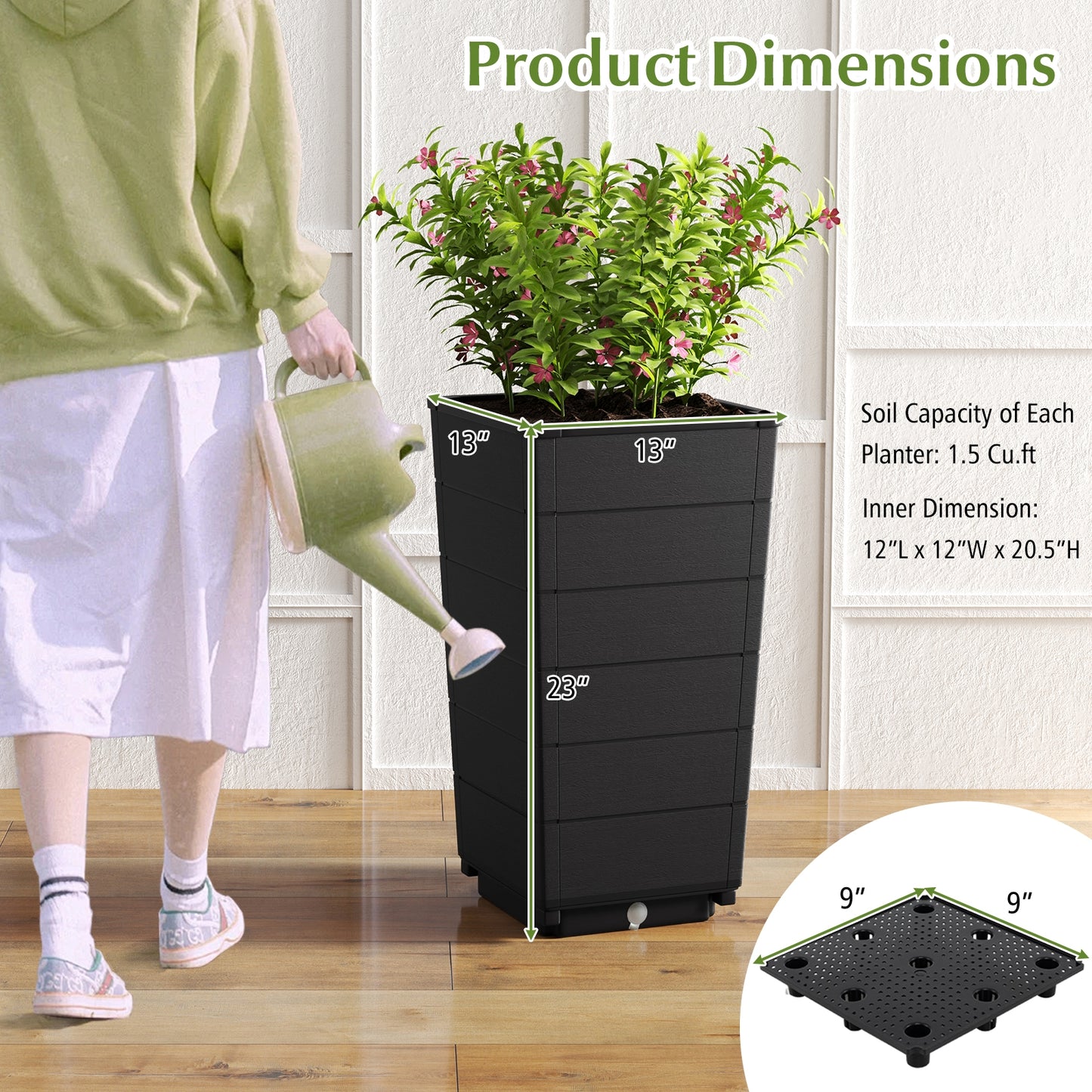 Modern Flower Planter for Front Porch and Lobby-Black Kids Crystal