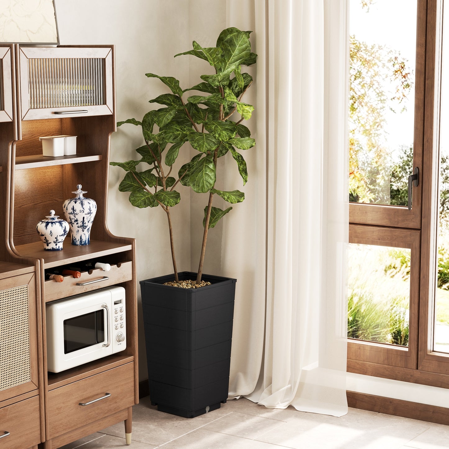 Modern Flower Planter for Front Porch and Lobby-Black Kids Crystal