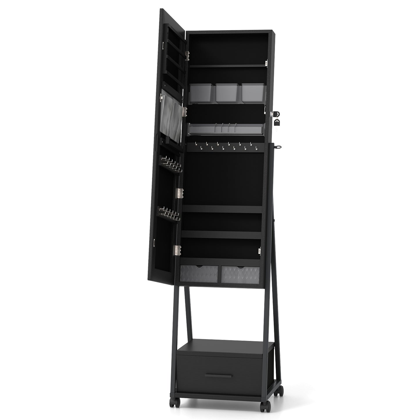 Jewelry Cabinet with Full-Length Mirror-Black Kids Crystal