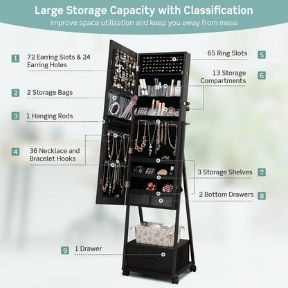 Jewelry Cabinet with Full-Length Mirror-Black