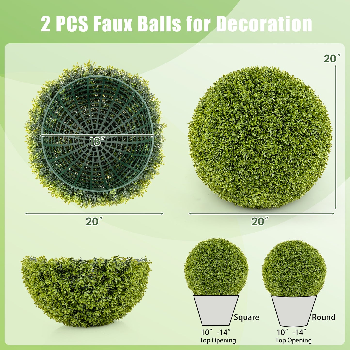 2 Pieces 20 Inches Artificial Sun-Protective Topiary Spheres for Patio Garden Front Door Balcony Backyard-M Kids Crystal