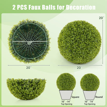 2 Pieces 20 Inches Artificial Sun-Protective Topiary Spheres for Patio Garden Front Door Balcony Backyard-M