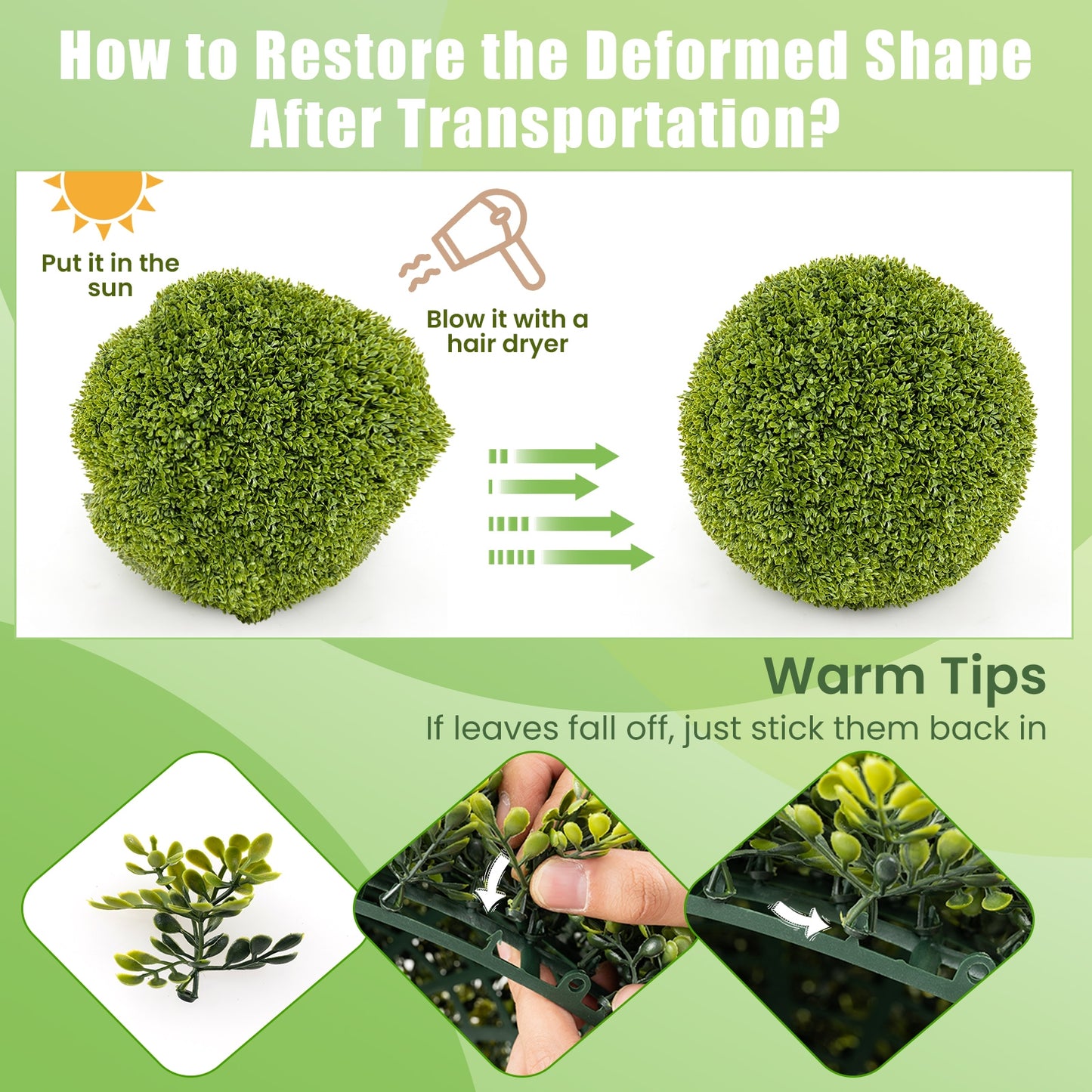 2 Pieces 20 Inches Artificial Sun-Protective Topiary Spheres for Patio Garden Front Door Balcony Backyard-M Kids Crystal