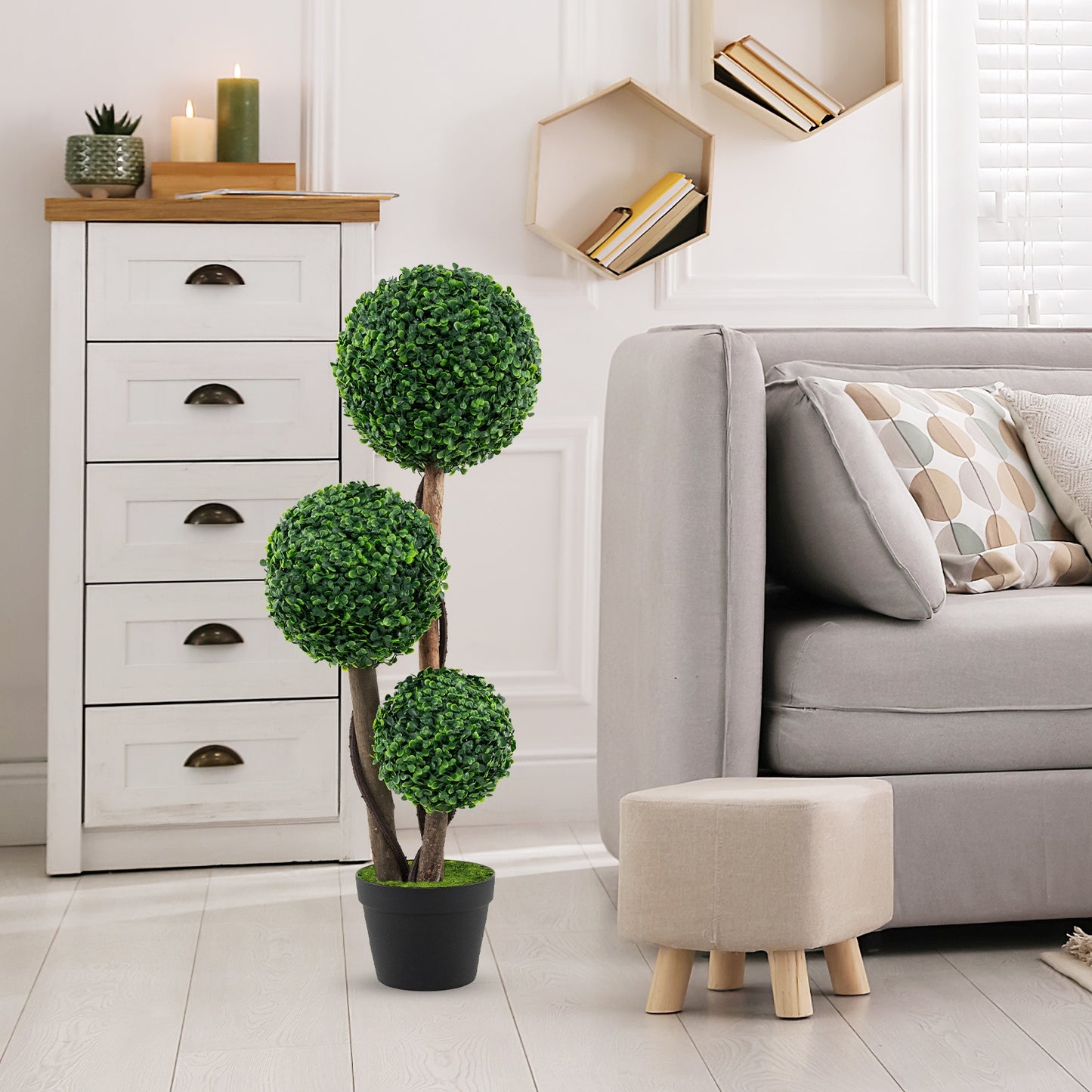 36 Inch Tall Artificial Boxwood Topiary Tree in Pot Kids Crystal