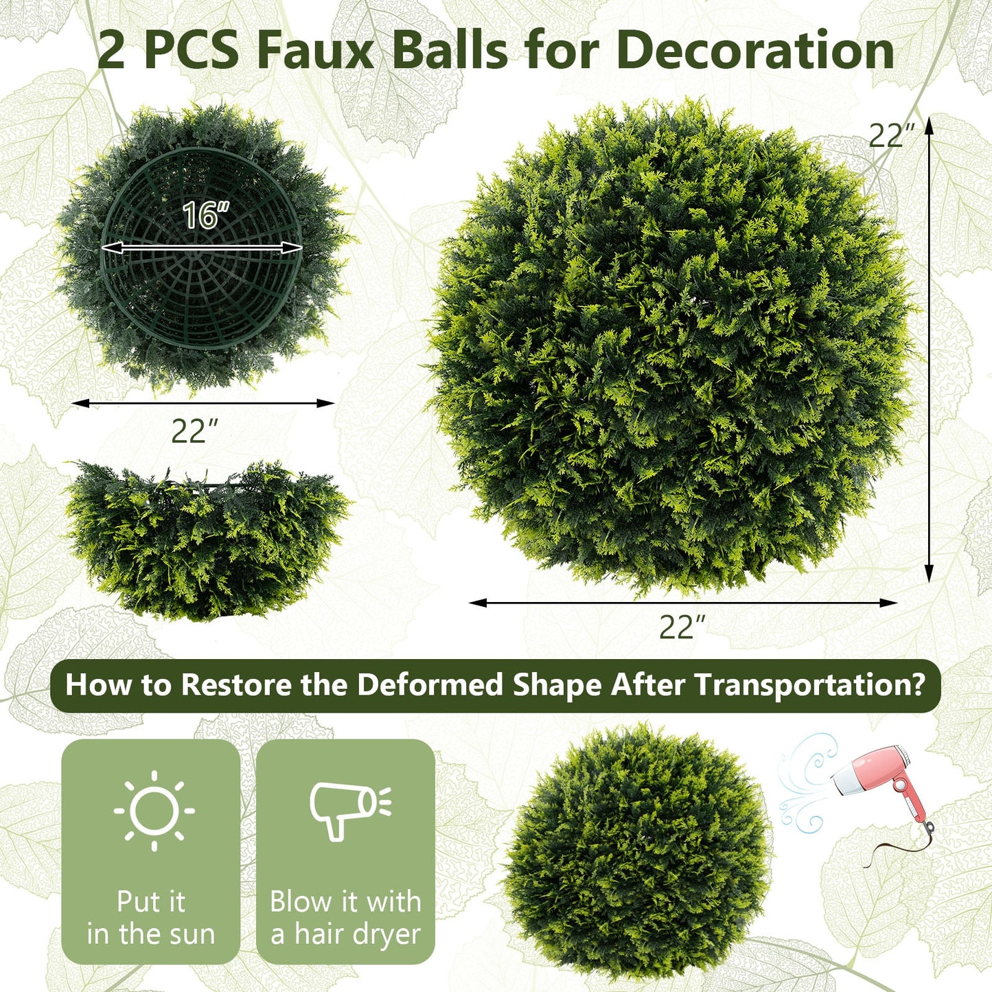 2 Pieces 18/22 Inches Indoor Outdoor Faux Decorative Balls for Patio Garden Front Door Balcony and Backyard-M Kids Crystal