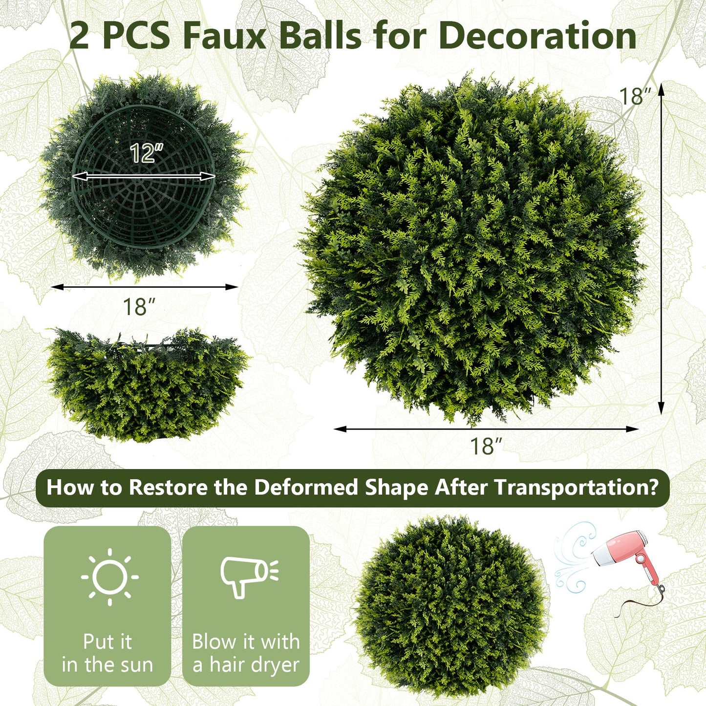 2 Pieces 18/22 Inches Indoor Outdoor Faux Decorative Balls for Patio Garden Front Door Balcony and Backyard-S Kids Crystal