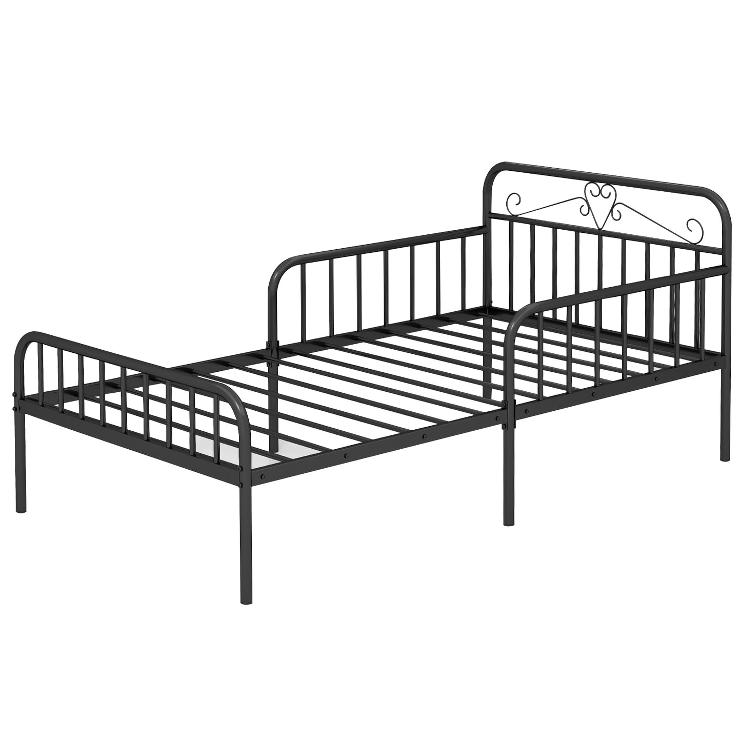Twin Size Bed Frame with Headboard and Safety Side Guardrails-Black Kids Crystal
