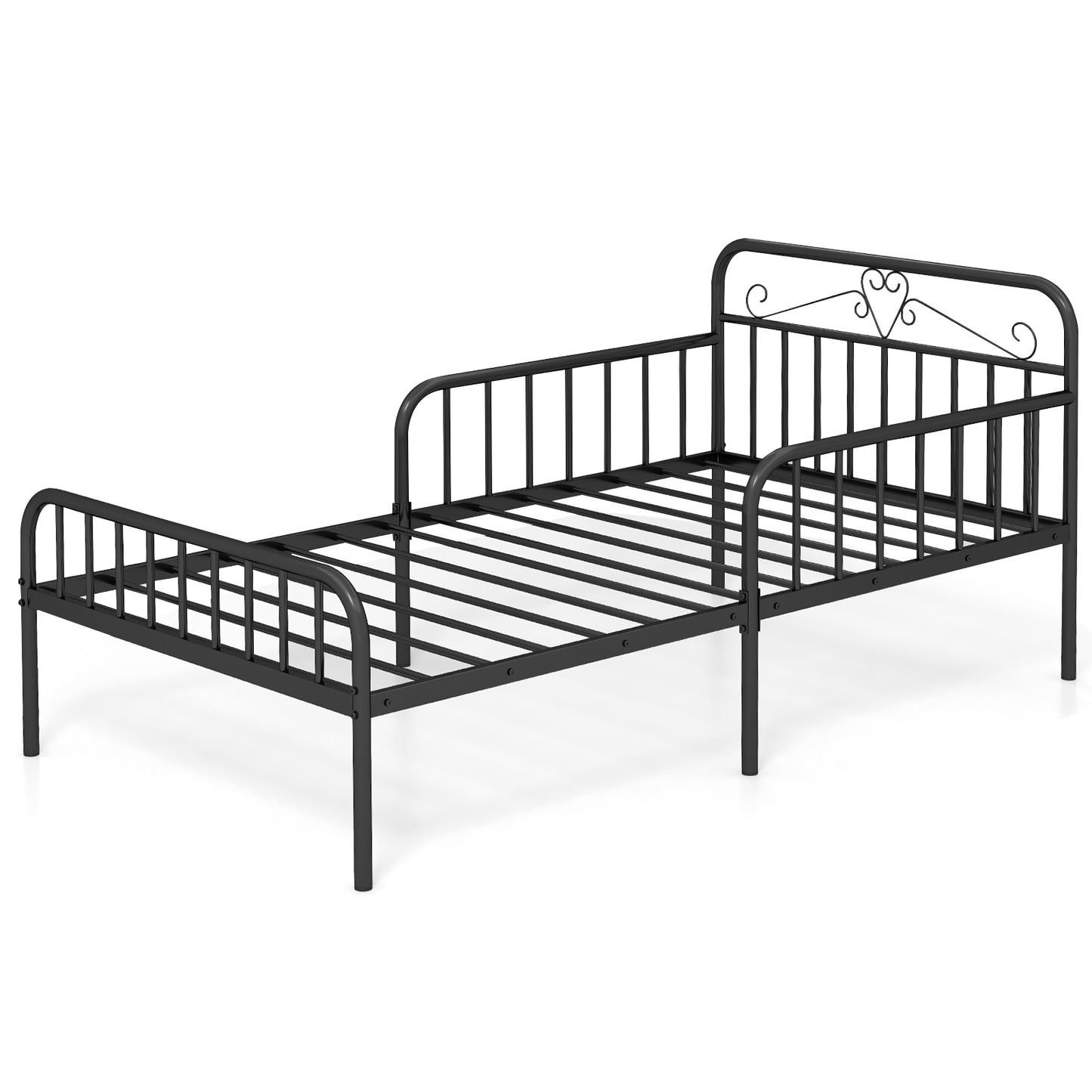 Twin Size Bed Frame with Headboard and Safety Side Guardrails-Black Kids Crystal