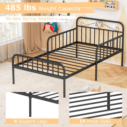 Twin Size Bed Frame with Headboard and Safety Side Guardrails-Black