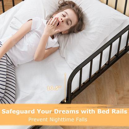 Twin Size Bed Frame with Headboard and Safety Side Guardrails-Black