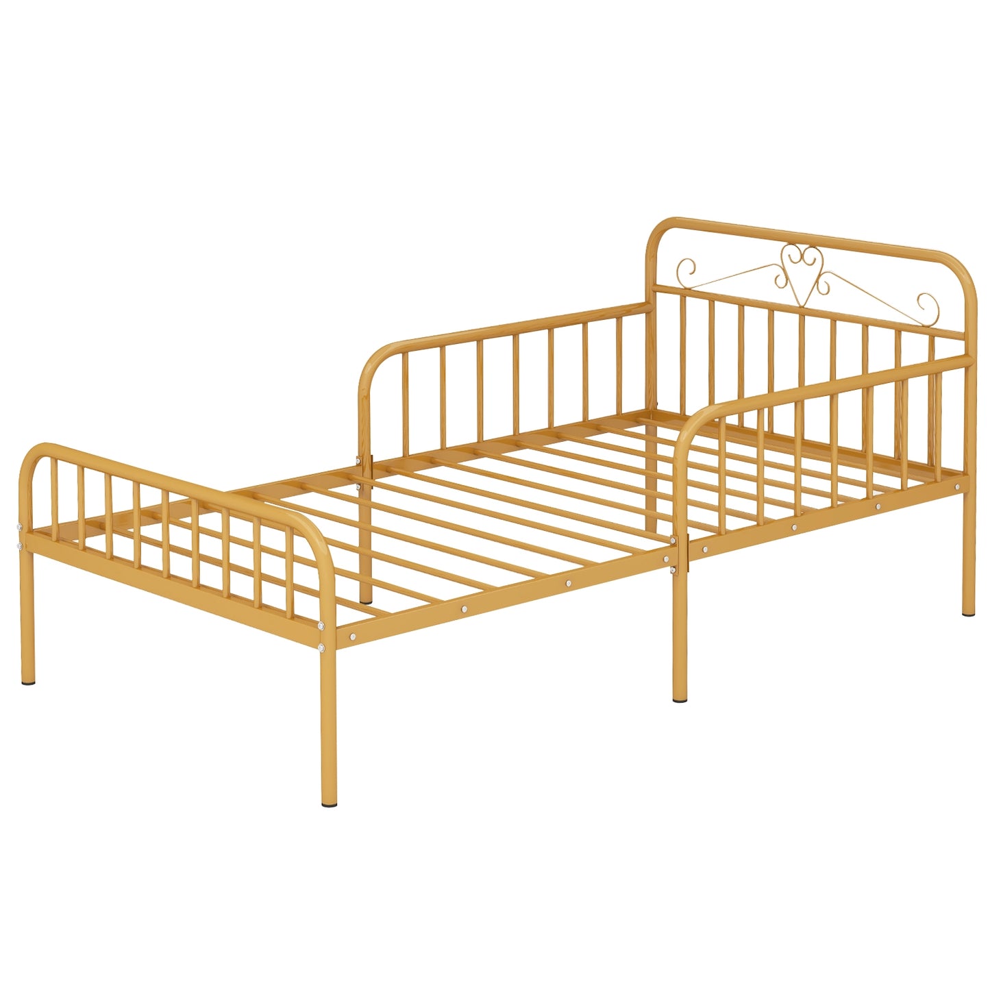 Twin Size Bed Frame with Headboard and Safety Side Guardrails-Gold Kids Crystal