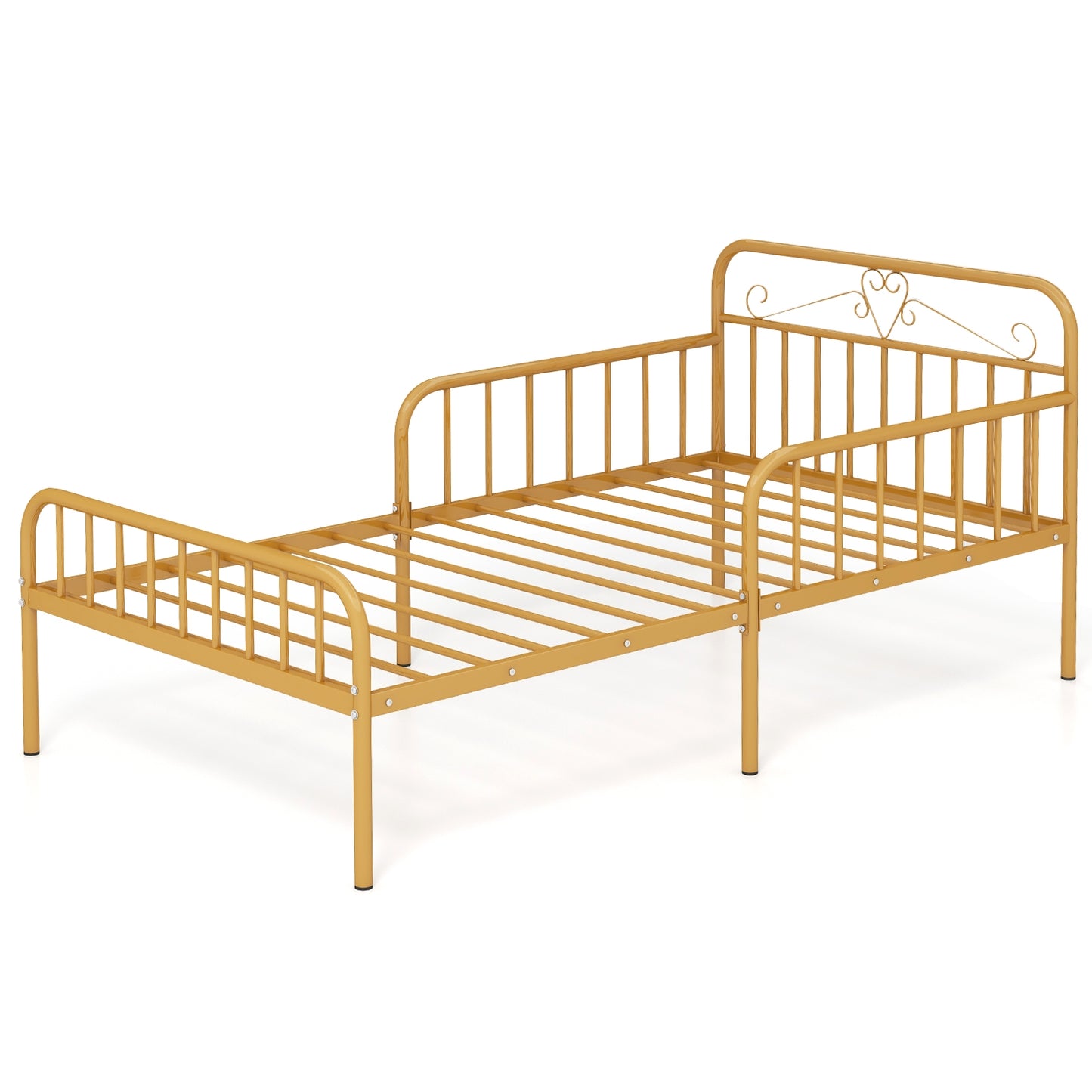 Twin Size Bed Frame with Headboard and Safety Side Guardrails-Gold Kids Crystal