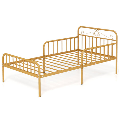 Twin Size Bed Frame with Headboard and Safety Side Guardrails-Gold