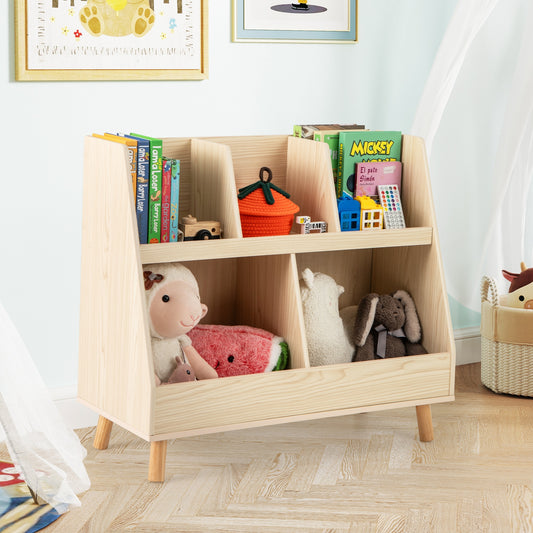 5-Cube Kids Bookshelf and Toy Organizer with Anti-Tipping Kits-Oak Kids Crystal