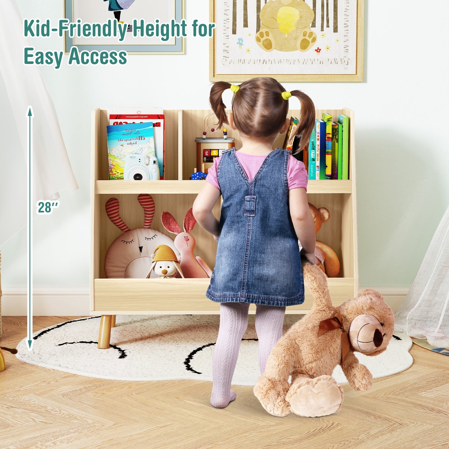5-Cube Kids Bookshelf and Toy Organizer with Anti-Tipping Kits-Oak Kids Crystal