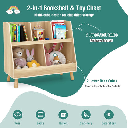 5-Cube Kids Bookshelf and Toy Organizer with Anti-Tipping Kits-Oak