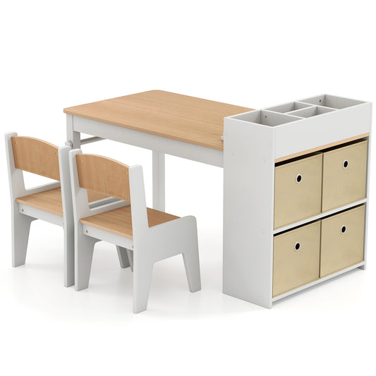 Kids Art Table and Chairs Set with 2 Chairs and Paper Roll-Natural