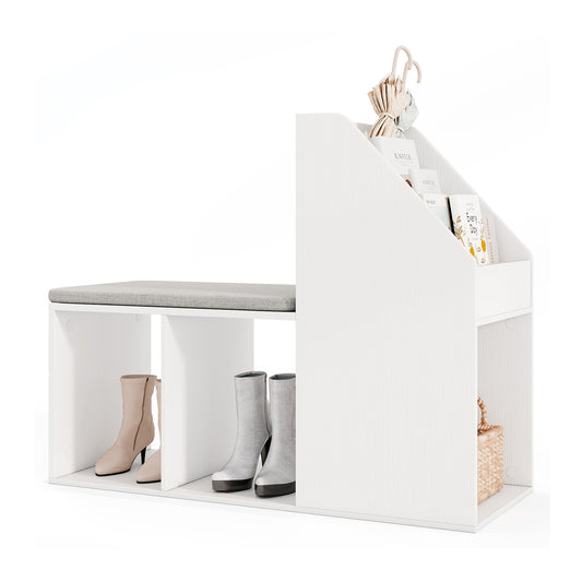 Shoe Storage Bench with Removable Seat Cushion and 6 Storage Compartments-White Kids Crystal