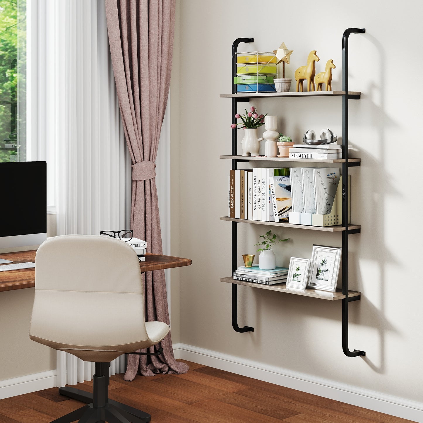 4-Tier Industrial Pipe Shelving with Metal Frame for Living Room Kitchen-Oak Kids Crystal