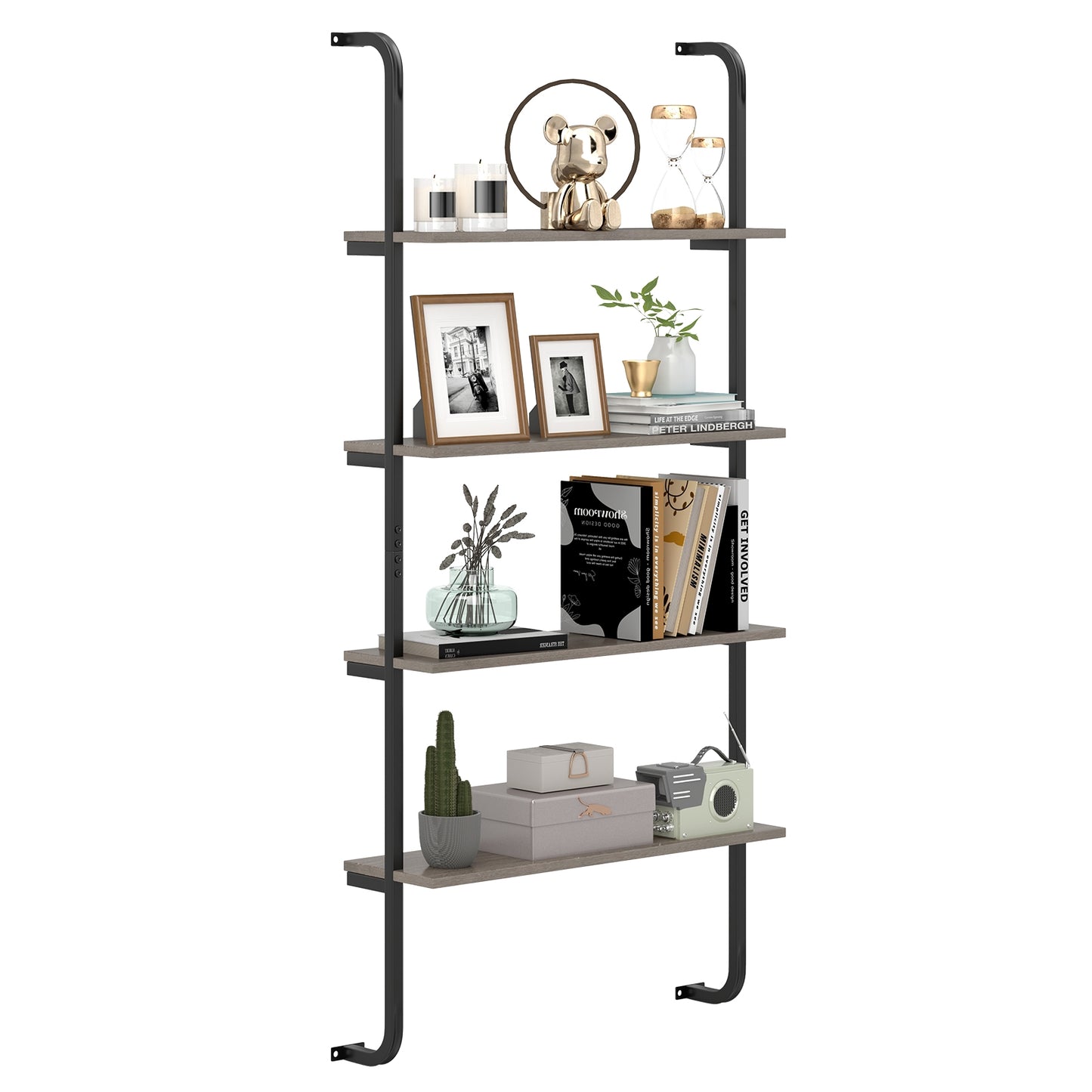 4-Tier Industrial Pipe Shelving with Metal Frame for Living Room Kitchen-Oak Kids Crystal
