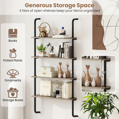 4-Tier Industrial Pipe Shelving with Metal Frame for Living Room Kitchen-Oak