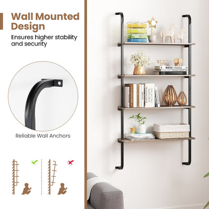 4-Tier Industrial Pipe Shelving with Metal Frame for Living Room Kitchen-Oak