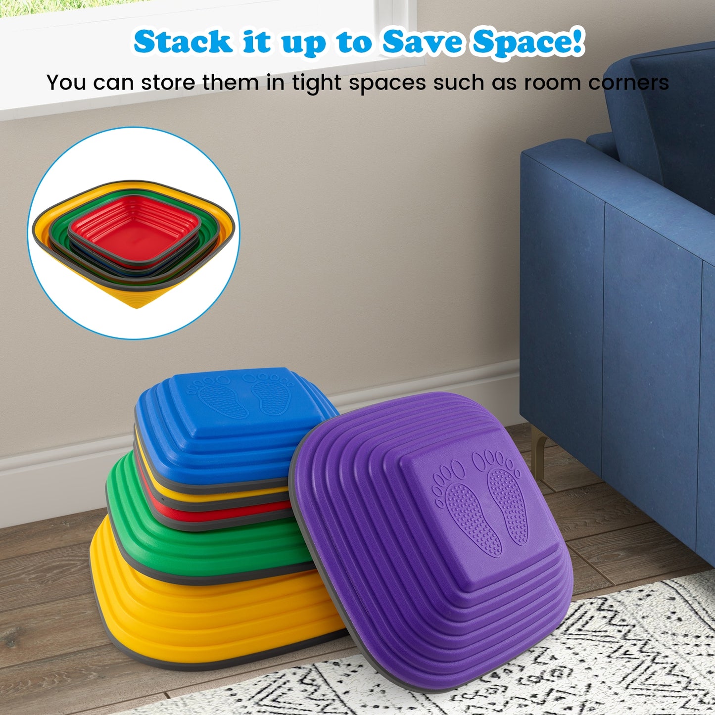 6 Pieces Kids Stepping Stone Square Balance Blocks Indoor Outdoor-Multicolor Kids Crystal